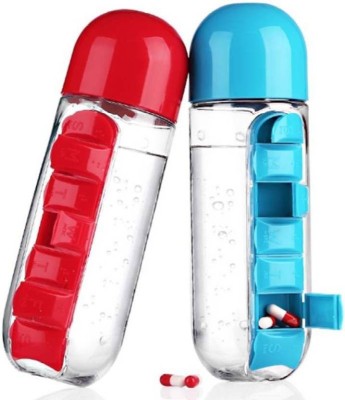 SEASPIRIT 7-Days 3-Times Daily Pill Box Organizer with Water Bottle Weekly Seven Compartments with Drinking Bottle Easy Carrying(PACK OF 2, multi Color ) Pill Box(Multicolor)