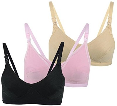 Fabme Feeding Women Maternity/Nursing Non Padded Bra(Pink, Black, Beige)