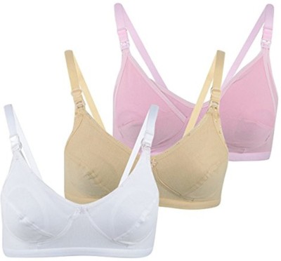 Fabme Feeding Women Maternity/Nursing Non Padded Bra(White, Pink, Beige)