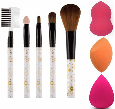 SKINPLUS 5 PC BRUSH WITH MULTICOLUR SPONGE FOR MAKEUP(4 Items in the set)