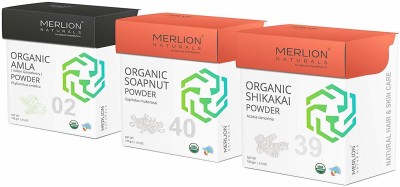 Merlion Naturals Organic Amla, Reetha & Shikakai Powder, Hair Care Combo 300 gm (3 x 100gm each) ; NPOP India and USDA NOP Organic Certified(300 g)