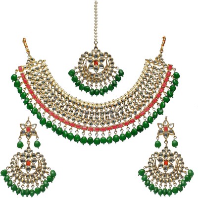 Lucky Jewellery Alloy Gold-plated Pink, Green, White Jewellery Set(Pack of 1)