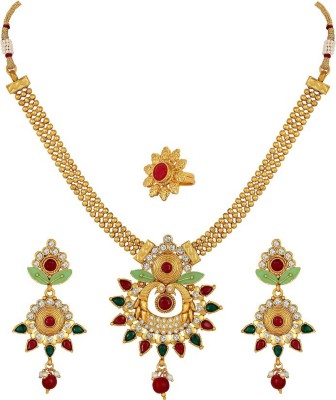 SANGAM Brass, Stone, Dori, Alloy Gold-plated White, Red, Green, Maroon Jewellery Set(Pack of 1)