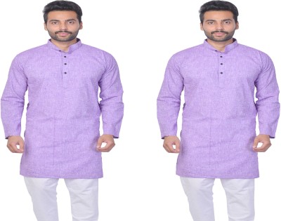 Cousin's Men Self Design Straight Kurta(Purple)