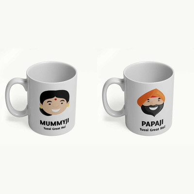 ARTBUG Papaji & Mummyji Tussi Great Ho Printed Ceramic Coffee Mug(350 ml, Pack of 2)