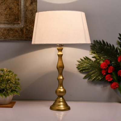 Homesake Teardrop gold brushed lamp with white drum shade Table Lamp(55 cm, golden)