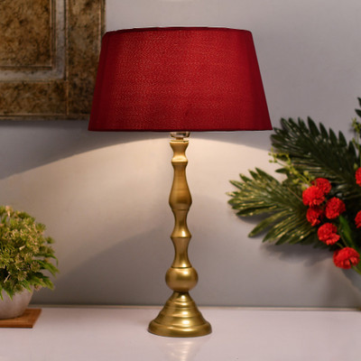 Homesake Teardrop gold brushed lamp with red shade Table Lamp(55 cm, golden)