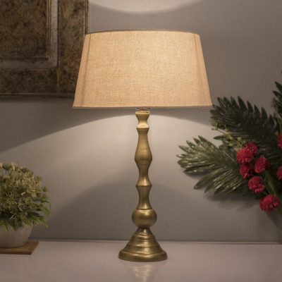 Homesake Teardrop gold brushed lamp with khadi shade Table Lamp(55 cm, golden)