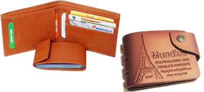 Mundkar Men Casual Tan Artificial Leather Wallet(12 Card Slots, Pack of 2)