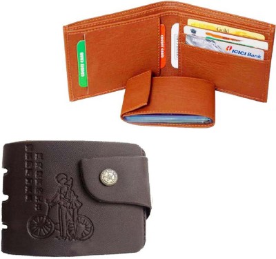 Mundkar Men Casual Tan, Black Artificial Leather Wallet(12 Card Slots, Pack of 2)
