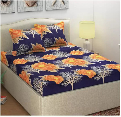 Home Readiness 185 TC Polycotton Double 3D Printed Flat Bedsheet(Pack of 1, Blue)