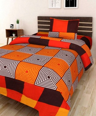 Twinkle Star's 180 TC Polycotton Single Geometric Flat Bedsheet(Pack of 1, Orange)