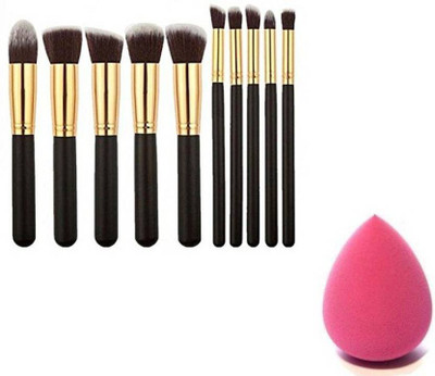 Rsentera 10 Pcs Makeup Brushes Set Tool Pro Foundation Eyeliner Eyeshadow With Sponge Puff(11 Items in the set)