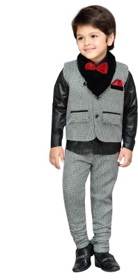 AJ Dezines Boys Festive & Party Shirt, Waistcoat and Pant Set(Grey Pack of 1)