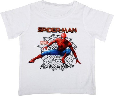 Spiderman Boys Printed Polyester T Shirt(White, Pack of 1)
