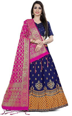 SHREE CREATION Self Design Semi Stitched Lehenga Choli(Blue, Pink)