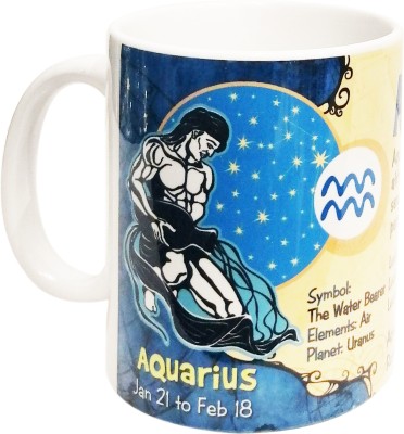 Northland Exclusive Aquarius Zodiac Sign Round with Glossy finish Ceramic Coffee Mug(350 ml)