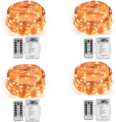 MANSAA 50 LEDs 5 m Yellow, Gold Flickering String Rice Lights(Pack of 4)