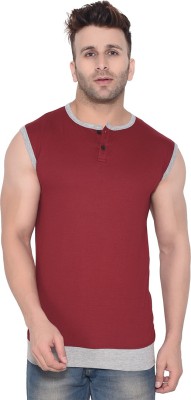 tfurnish Colorblock Men Henley Neck Maroon, Grey T-Shirt