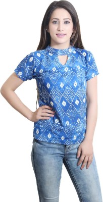 CRAZEVILLA Casual Regular Sleeve Printed Women Blue Top