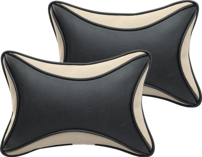Auto Hub Beige, Black Leatherite Car Pillow Cushion for Universal For Car(Rectangular, Pack of 2)