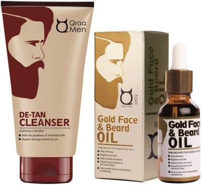 Qraa Men De-Tan cleanser for men 100gm + Gold Face & Beard Oil 30ml