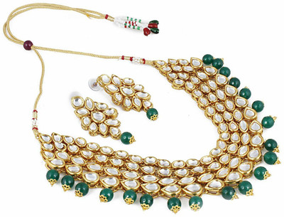 Shining Diva Alloy Gold-plated Green, White Jewellery Set(Pack of 1)