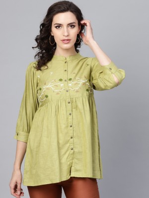 Indo Era Women Embroidered A-line Kurta(Green)