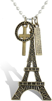 Waama Jewels Bronze Paris Eiffel Tower Charm Cross Pendant Locket for Boys and Girls Silver Brass Pendant