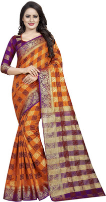 FINE WEAR Embellished Patola Cotton Silk Saree(Orange)