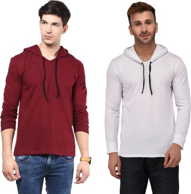 Adorbs Solid Men Hooded Neck Maroon T-Shirt