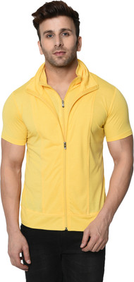 Jangoboy Solid Men Polo Neck Yellow T-Shirt
