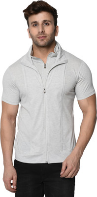 Jangoboy Solid Men Polo Neck Grey T-Shirt