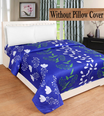 HOME KART 144 TC Microfiber Double 3D Printed Fitted & Flat Bedsheet(Pack of 1, Blue)