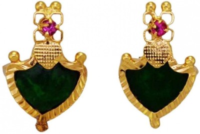 RFJ Traditional and Ethnic Green Palakka With Stone Brass Stud Earring