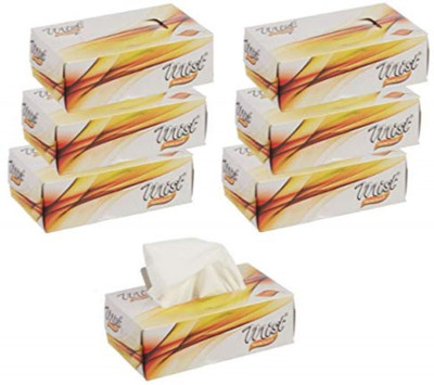 Mist Ultra Soft White 2 Ply Face Tissue Box - 100 Pulls - Pack of 6 Yellow Box(6 Tissues)