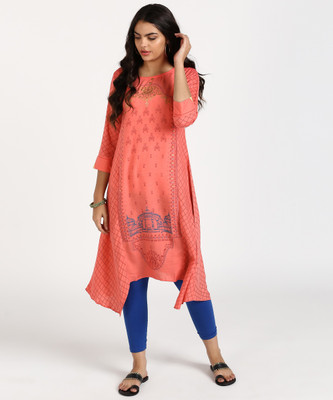 Span Women Printed Asymmetric Kurta(Pink, Blue, Gold)