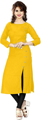 VED CREATION Women Abstract A-line Kurta(Yellow)