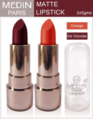 MEDIN Paris copper Body matte lipstick cosmetics makeup combo set of 2 color(hot chcolate orange, 10 g)