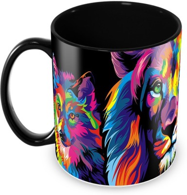 Tuelip Colorful 'Wolf Lion Zeraf' Printed mug With Coaster for tea & coffee Ceramic Coffee Mug(350 ml)