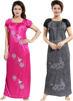 Shopping World Women Nighty Set(Grey, Black, Pink)