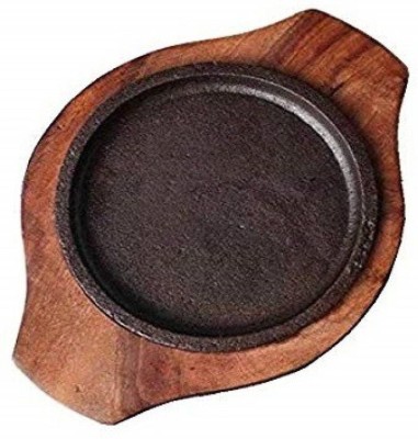 fozti Brownie Sizzler Plate 5'' Cast Iron & Wooden Plate Sizzler Tray