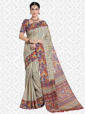 Divastri Solid/Plain Bhagalpuri Art Silk Saree(Red, Beige)
