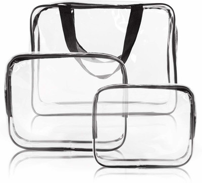 HOUSE OF QUIRK 3 Pack Clear PVC Cosmetic Bags Travel Toiletry Bag Set Waterproof Zipper Packing Cubes Organizer(Multicolor)