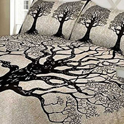 shri shyam 0 TC Cotton Double Printed Fitted & Flat Bedsheet(Pack of 1, Gold)