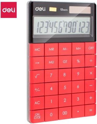 Deli W1589 Modern Compact Red 12 Digit Large Display Big Buttons Dual Power with 3 Year Warranty Basic  Calculator(12 Digit)