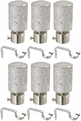 Bzcarts Silver Rod Rail Bracket, Curtain Knobs, Curtain Hooks Metal(Pack of 6)