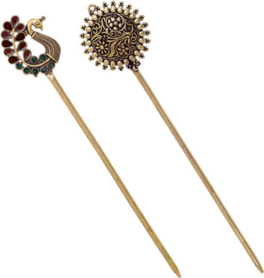V L IMPEX Oxidized Metal Handmade Bun Hair Stick Juda Pin Rhinestone for Women Bun Stick(Maroon)