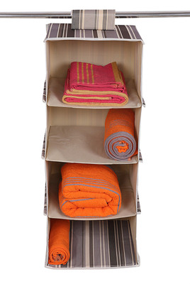 KUBER INDUSTRIES Rexine Hanging 4 Shelf Organiser (Cream & Brown) -CTKTC8715 Regular Organizer
