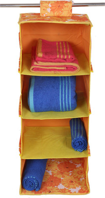 KUBER INDUSTRIES Rexine Hanging 4 Shelf Organiser (Orange) -CTKTC8708 Regular Organizer